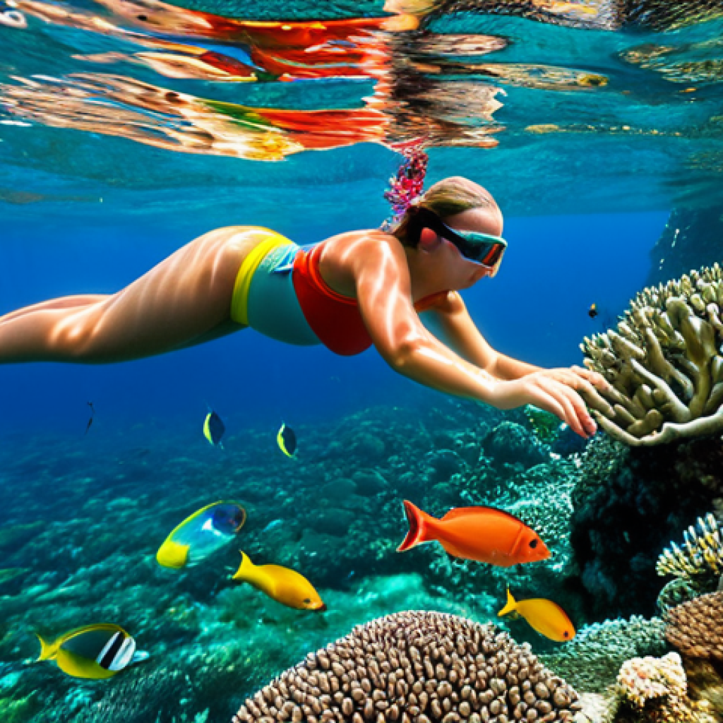Anse Chastanet Snorkeling Scene**
"A family-friendly scene of people snorkeling in the clear waters of Anse Chastanet, St. Lucia. Colorful fish and coral are visible. The snorkelers are fully clothed in appropriate swimwear. The image showcases the beauty of the reef. Safe for work, appropriate content, professional photography, perfect anatomy, natural proportions, well-formed hands, proper finger count, modest and safe activity, fully clothed."
**