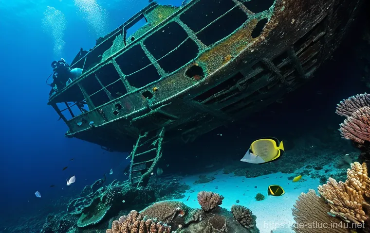 세인트루시아에서의 다이빙 자격증 - An intimate underwater encounter with St. Lucia's marine inhabitants. The image focuses on a diver, ...