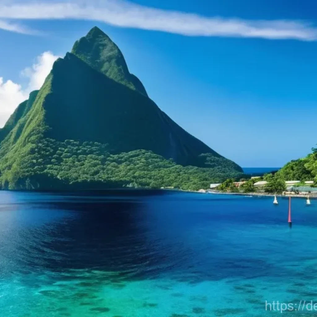 세인트루시아 크루즈 여행 - **Prompt:** A breathtaking panoramic view of St. Lucia's iconic Pitons, Gros Piton and Petit Piton, ...