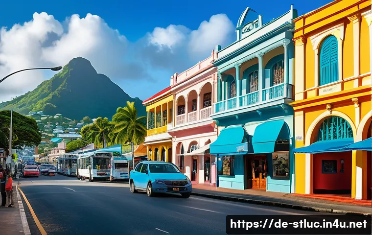 세인트루시아에서 사업하기 - A vibrant business district scene in Castries, St. Lucia, showcasing modern office buildings with Ca...
