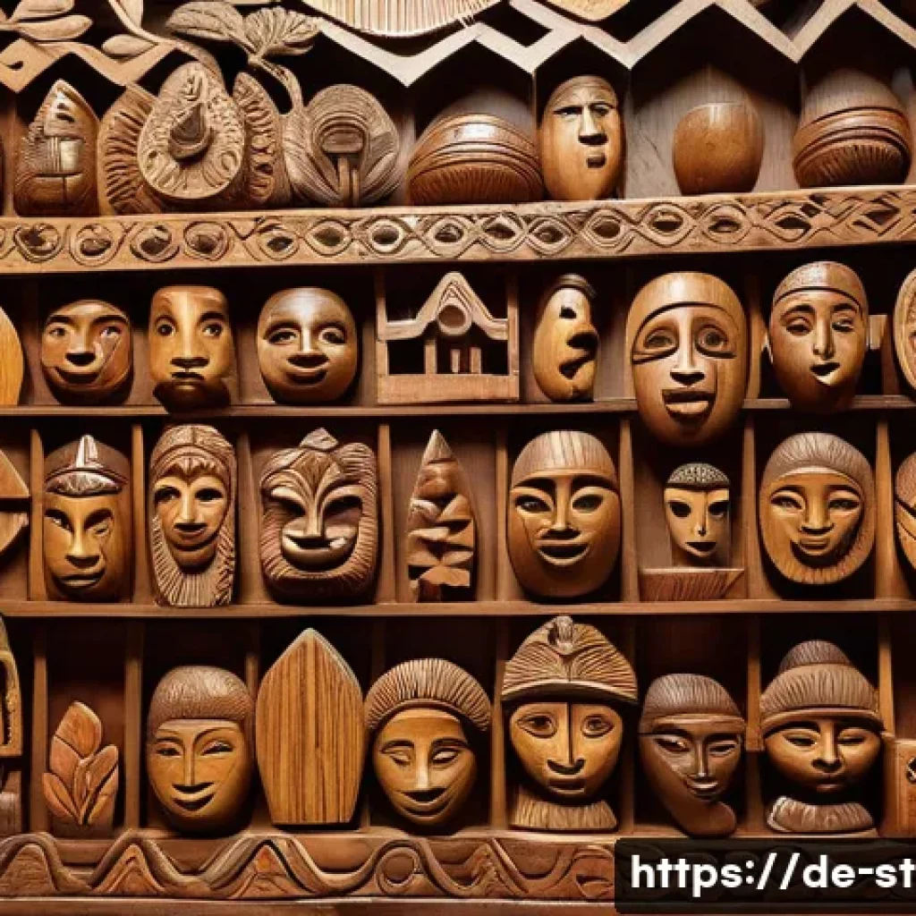 세인트루시아 기념품 추천 - A detailed image of traditional Caribbean wooden carvings from St. Lucia, showcasing intricately han...