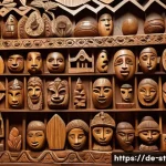 세인트루시아 기념품 추천 - A detailed image of traditional Caribbean wooden carvings from St. Lucia, showcasing intricately han...