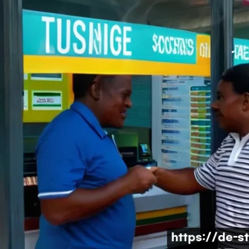 세인트루시아 환전 팁 - A bustling currency exchange scene in Castries, Saint Lucia, featuring a well-lit official bank bran...