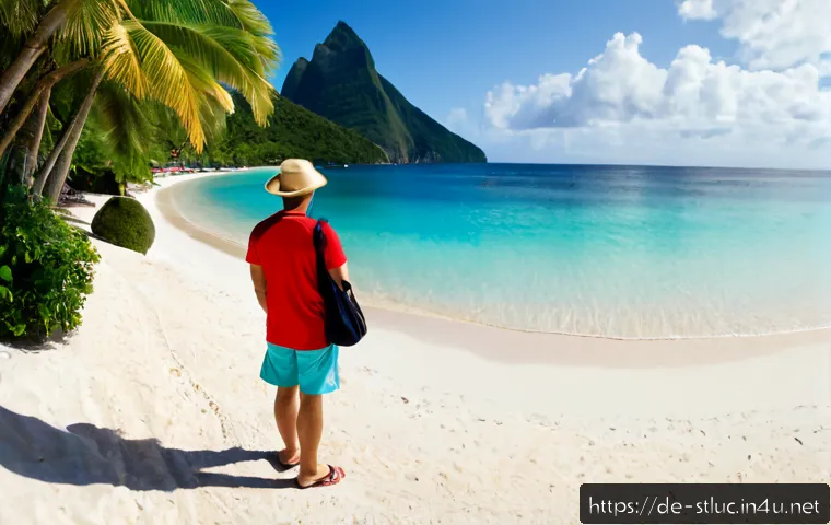 Home 17 세인트루시아와 카리브해 다른 나라 비교 - Photorealistic split-scene travel comparison: Saint Lucia’s dramatic Piton mountains rising behind a...